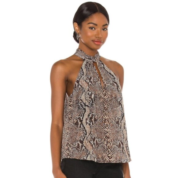 Joie 'Cedra B' Python-Print Sleeveless Silk Halter Top, Natural - Picture 2 of 3